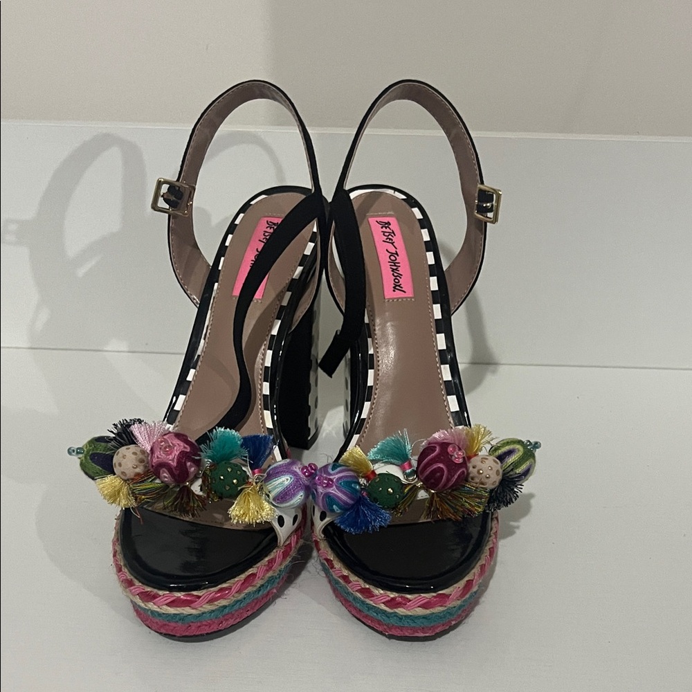 Betsey Johnson Multicolor Pom-Pom Platform Heels